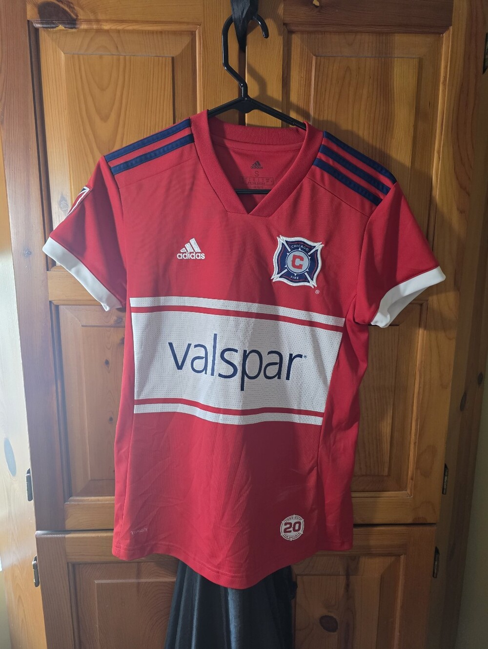 adidas Red Soccer Jersey with White and Blue Accents